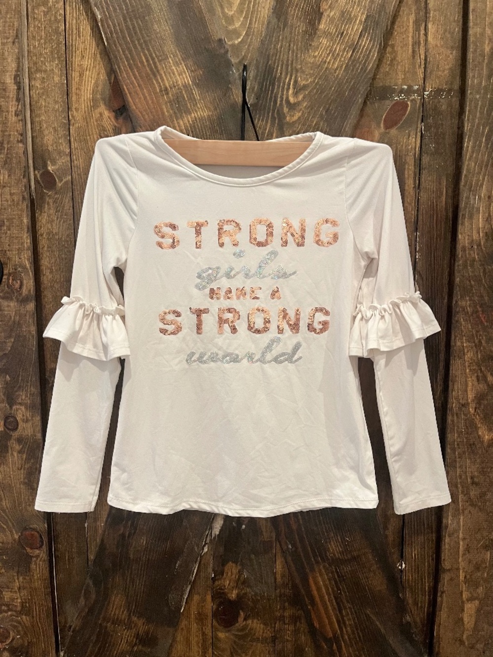 - between-Girl's-"Strong Girls Make A Strong World"Long Sleeve Shirt-Size 8